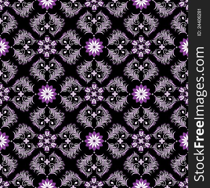 Seamless dark vintage pattern with white and violet flowers (vector). Seamless dark vintage pattern with white and violet flowers (vector)