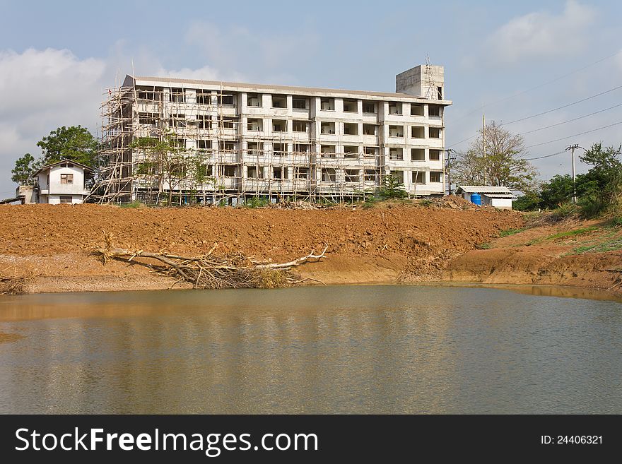 Construction of multi-storey building on a dry pond. Construction of multi-storey building on a dry pond.