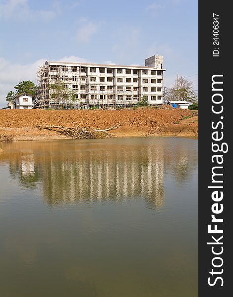 Construction of multi-storey building on a dry pond. Construction of multi-storey building on a dry pond.
