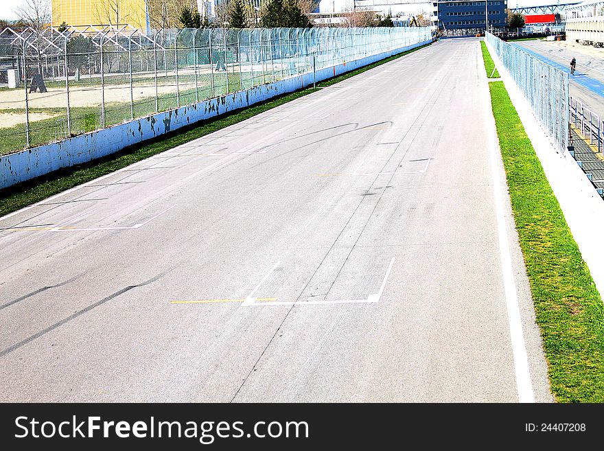 Strating grid of the F1 race track on the Ile Notre Dame Montreal Quebec Canada. Strating grid of the F1 race track on the Ile Notre Dame Montreal Quebec Canada