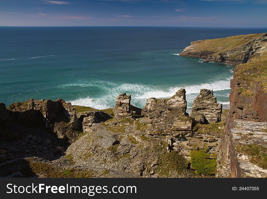 Old Mine Workings And Cornish Cliffs Near Tintagel