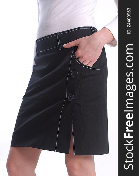 Details of a black isolated skirt. Details of a black isolated skirt