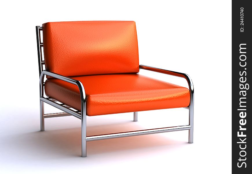3d illustration of a realistic orange leather chair on the white background