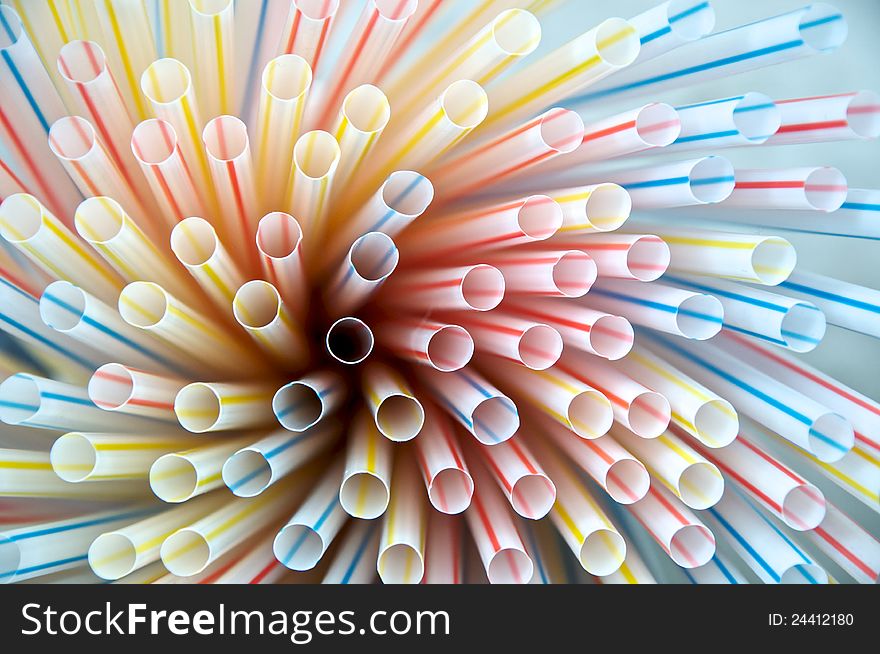 Twist group of colorful plastic straw in top view. Twist group of colorful plastic straw in top view