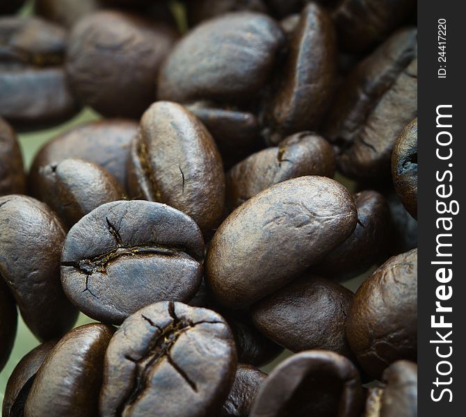 Closeup of coffee beans can be used for background