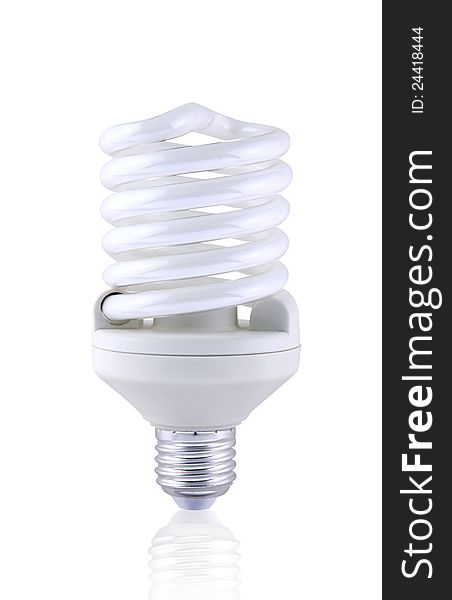 Fluorescent spiral light bulb on white background. Fluorescent spiral light bulb on white background.