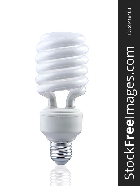 Fluorescent spiral light bulb on white background. Fluorescent spiral light bulb on white background.