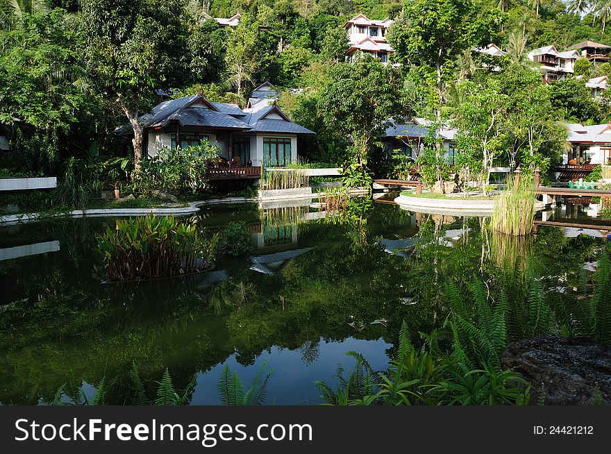 Tropical villas and a little lake