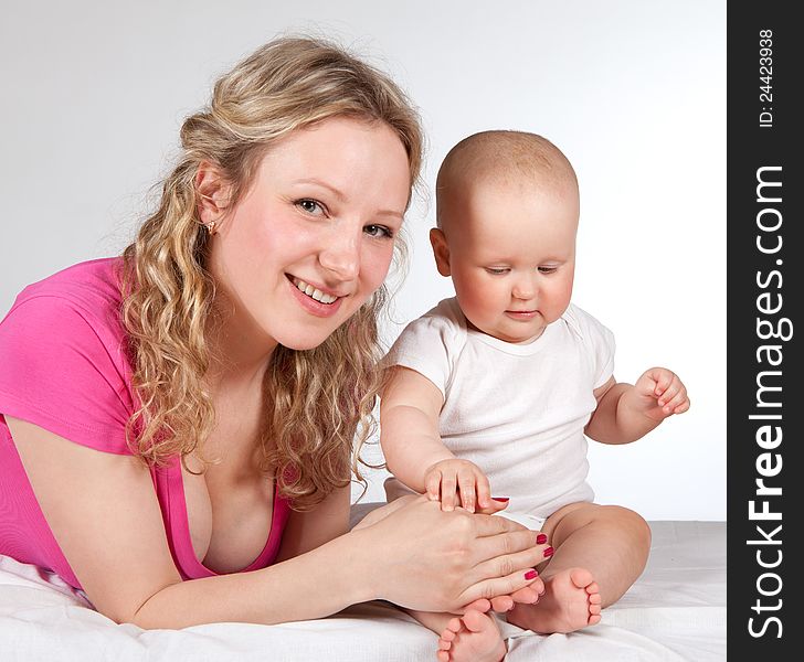 Mother and child on a white background. Mother and child on a white background