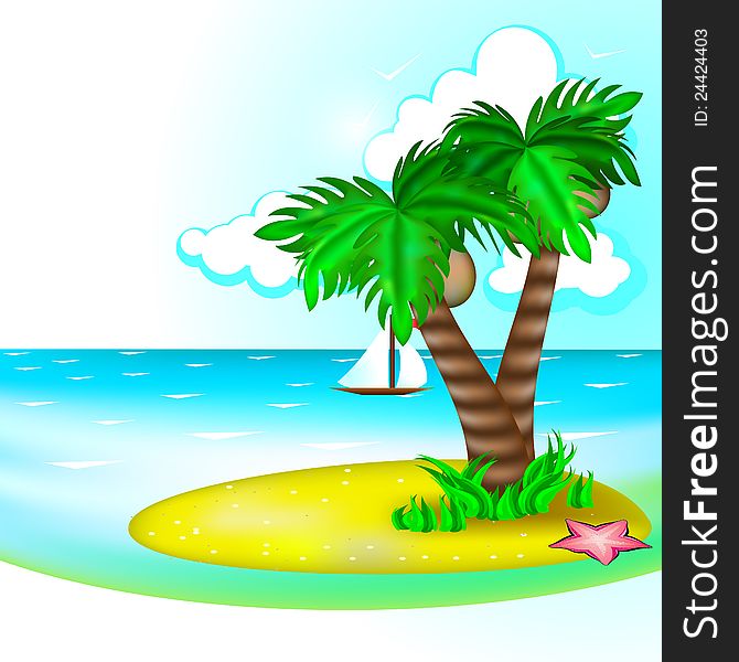 Tropic landscape with sea and small island with palm trees. Tropic landscape with sea and small island with palm trees