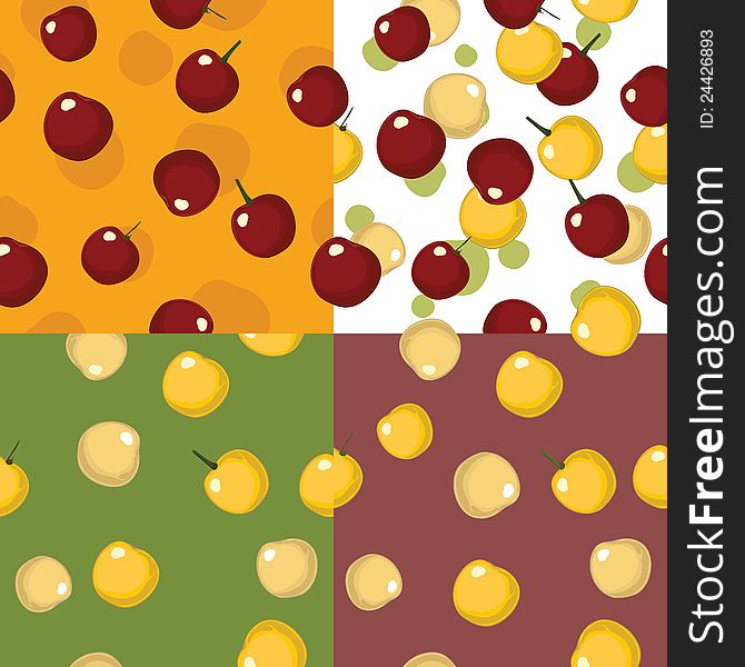 Seamless cherry pattern set for fabric and wallpaper. vector illustration