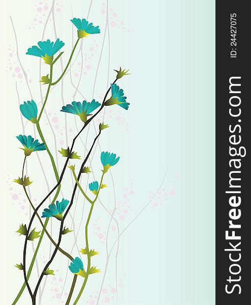 Branches with flowers on a blue background. Branches with flowers on a blue background