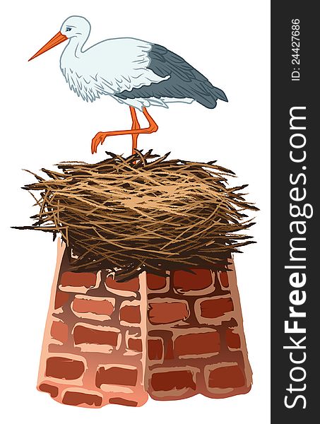 Illustration of storks nest on the chimney. Illustration of storks nest on the chimney.