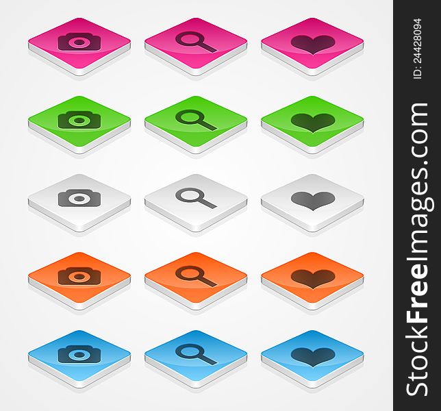 Colored isometric icons set with glyphs for website