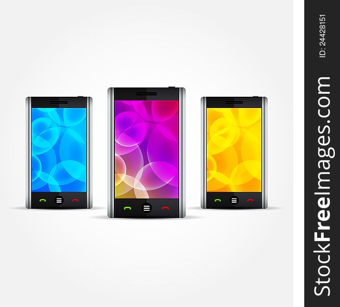 Set of  Vector Cellphones with colored displays
