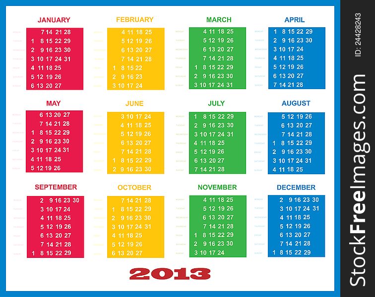 2013 Calendar Template Colorful