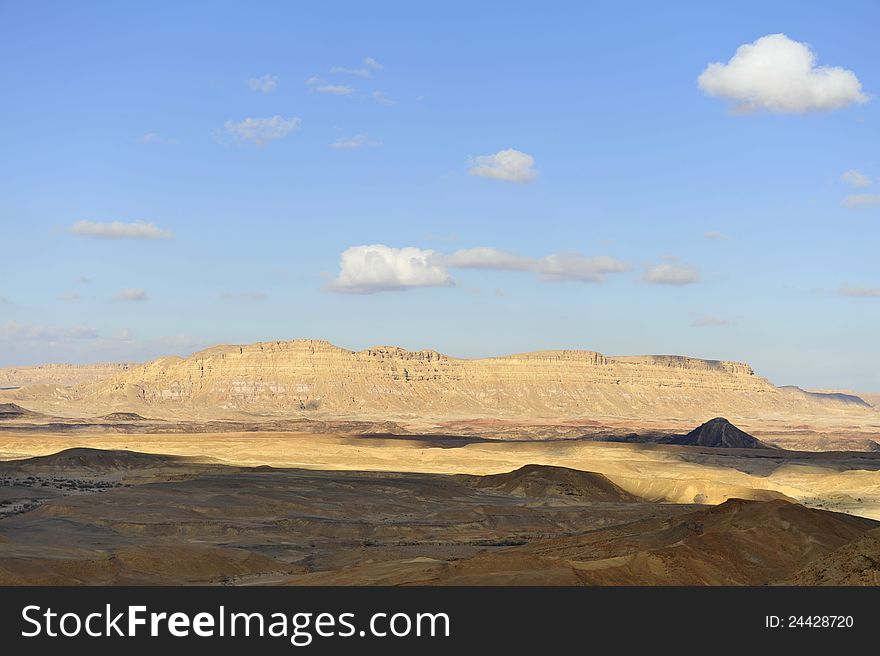 Crater Ramon landscape in Negev desert.