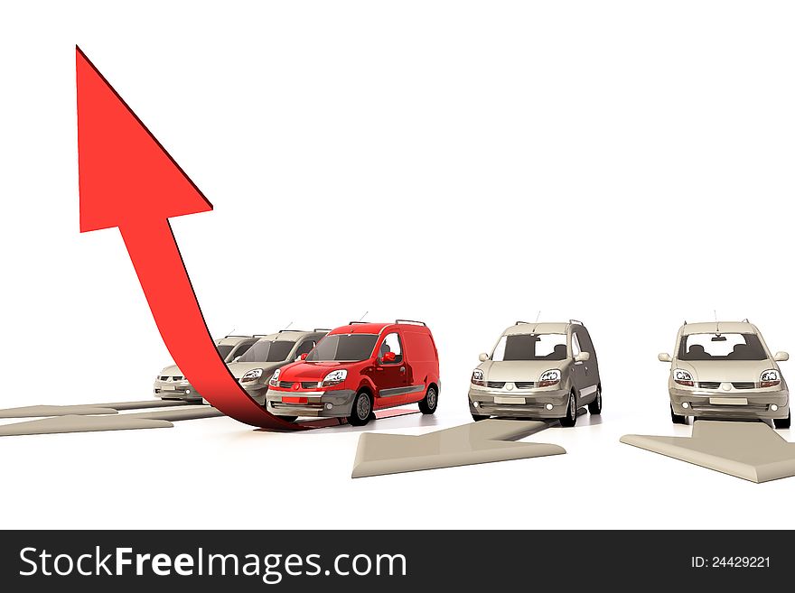 3d illustration of some car, one has an advantage. 3d illustration of some car, one has an advantage