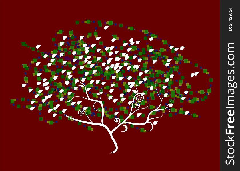 Spring tree with green leaves illustration