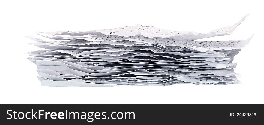 Pile of crumpled papers closeup on white background. Pile of crumpled papers closeup on white background
