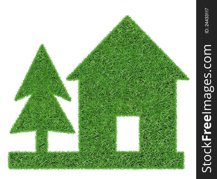 Symbol of the house and tree covered with grass. Symbol of the house and tree covered with grass