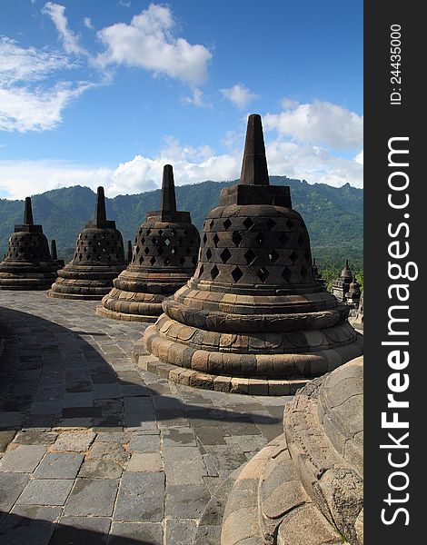 A Group Of Stupa On Borobudur Temple