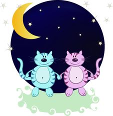 Two Cats In The Night From The Moon And Stars Royalty Free Stock Images Two Cats In The Night From The Moon And Stars Royalty Free Stock Images