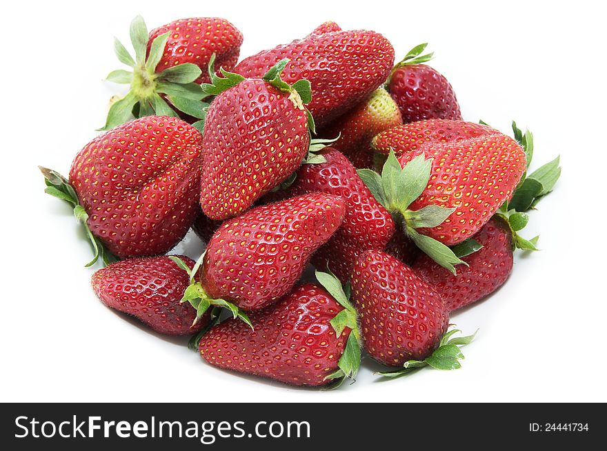 Big and juicy strawberries on a white background. Big and juicy strawberries on a white background