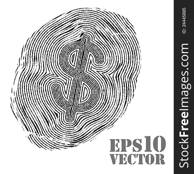 Fingerprint with dollar sign. Vector illustration.