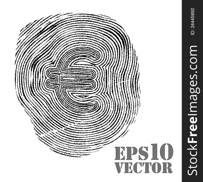 Fingerprint with euro sign. Vector illustration.