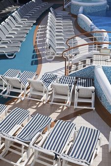 Roe Of Deck Chairs On Sundeck Of The Cruise Ship Stock Photography