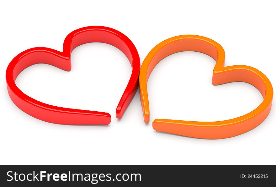 Red and orange abstract hearts on white background
