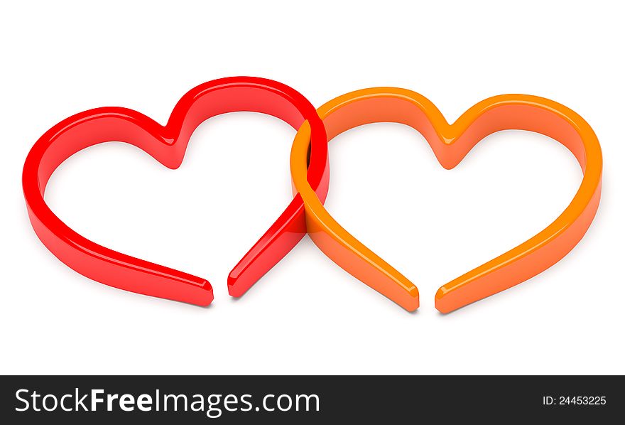 Red and orange abstract hearts  on white background