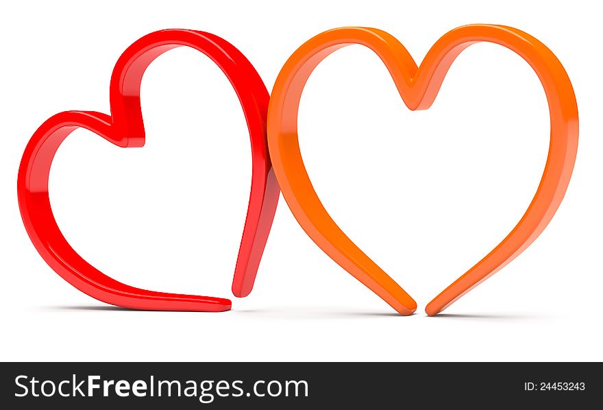 Red and orange abstract hearts  on white background
