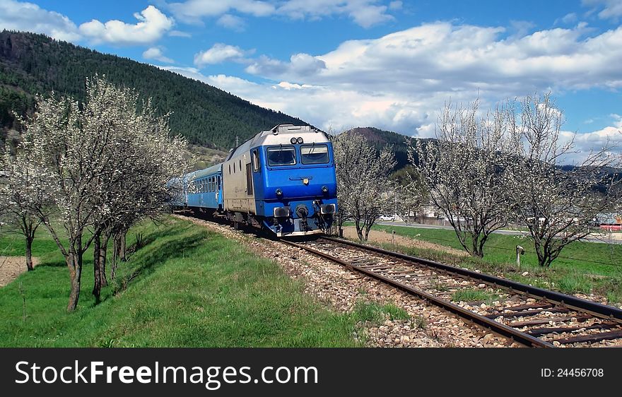 Diesel electric locomotive with a regio train in Romania. Diesel electric locomotive with a regio train in Romania