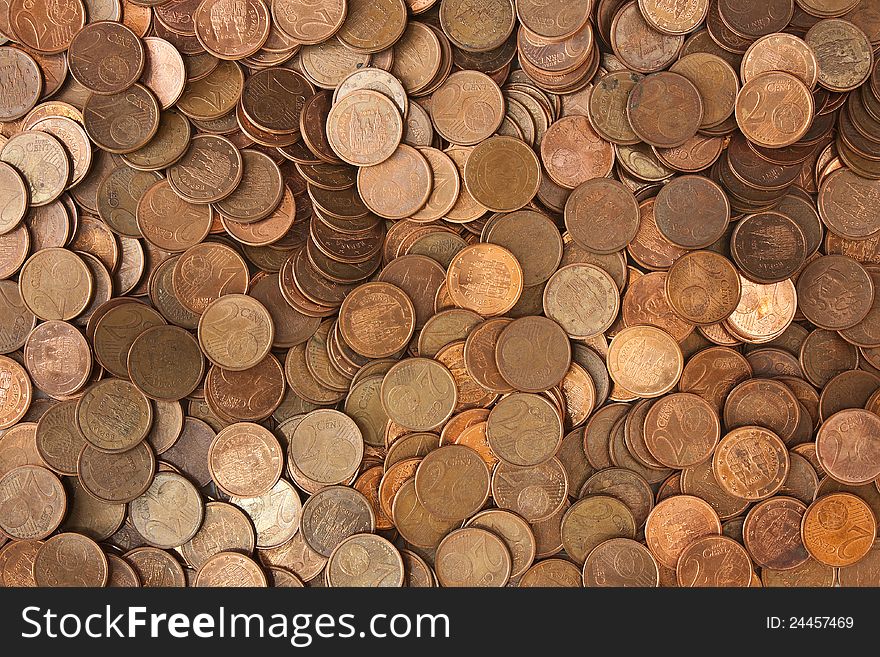 A pile of european coins of 2 cents. A pile of european coins of 2 cents