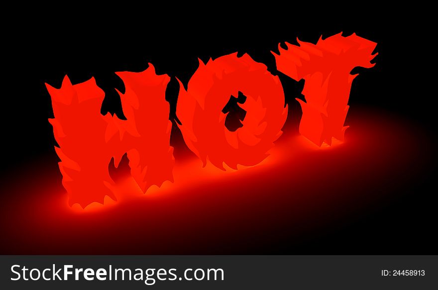 Burning hot word in red, 3d render