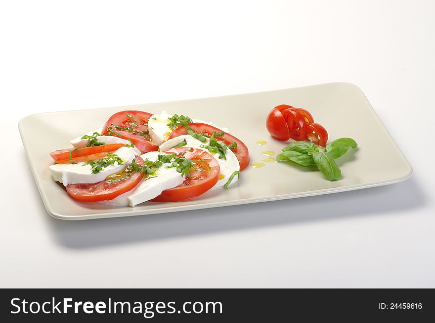 Caprese on a white plate