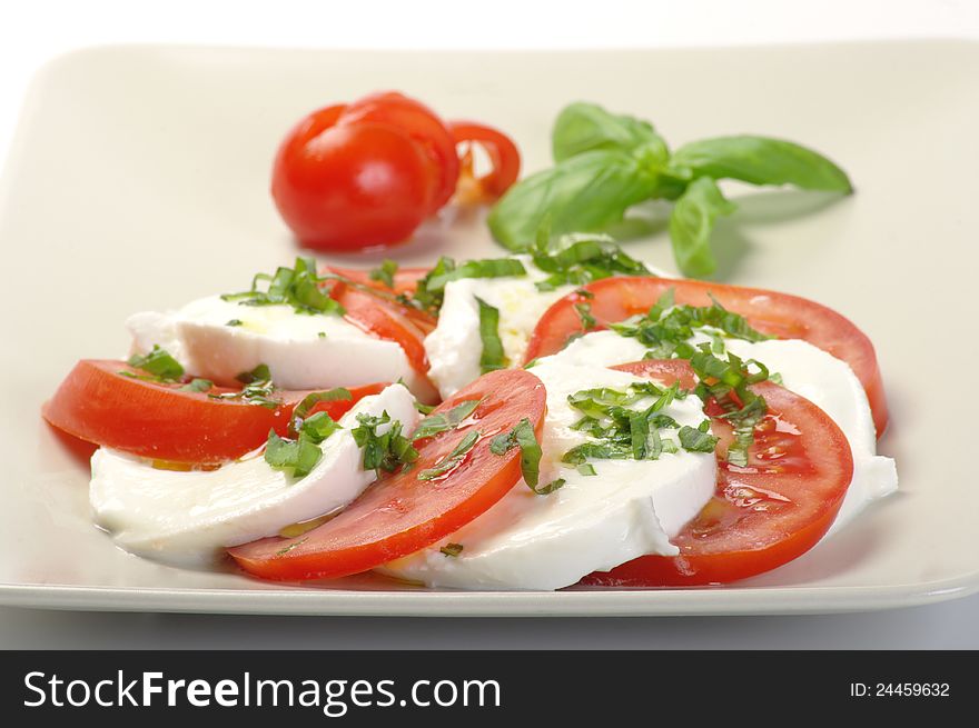 Caprese on a white plate