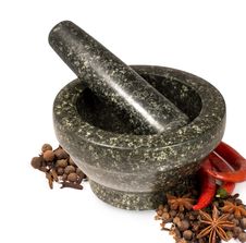 Stone Mortar With Spices Royalty Free Stock Images Stone Mortar With Spices Royalty Free Stock Images