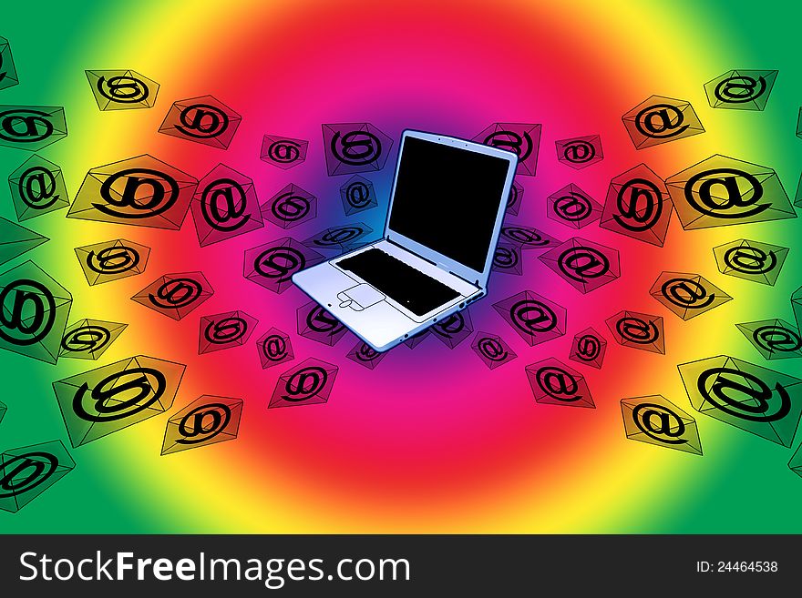 3D E-Mail Laptop Rainbow