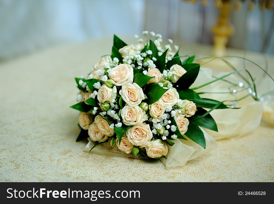 Wedding bouquet of roses on a white background. Wedding bouquet of roses on a white background