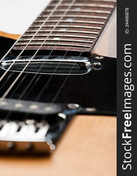 Strings on an electric guitar closeup. Strings on an electric guitar closeup