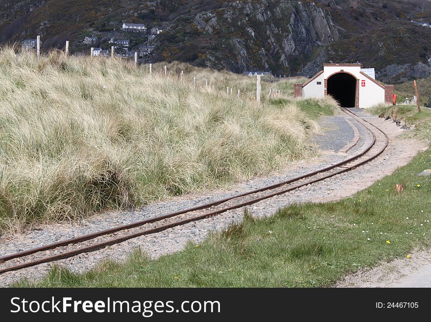 Fairbourne railway tunnel from trip train in Wales