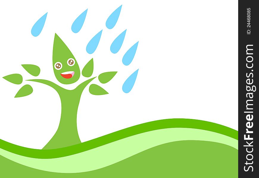 Illustration of Eco Tree with Rain