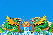 Twin Chinese Dragon In Blue Sky Royalty Free Stock Image Twin Chinese Dragon In Blue Sky Royalty Free Stock Image