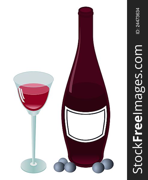 Bottle and wine wine-glass. EPS 10 vector.