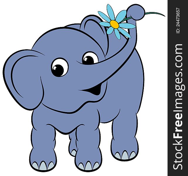 Cartoon Funny Elephant With A Flower