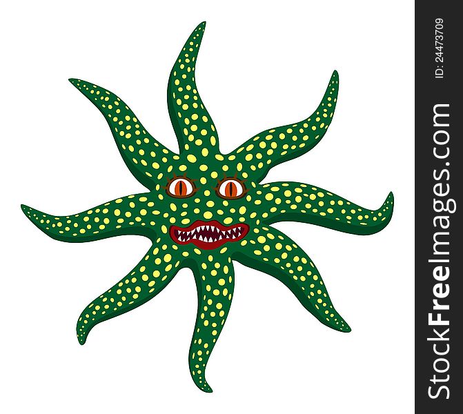 Green monster jellyfish. EPS 10 vector.