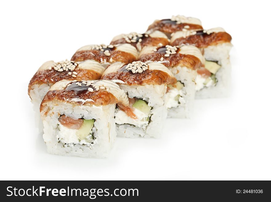 Japan sushi roll set isolated on white. Japan sushi roll set isolated on white